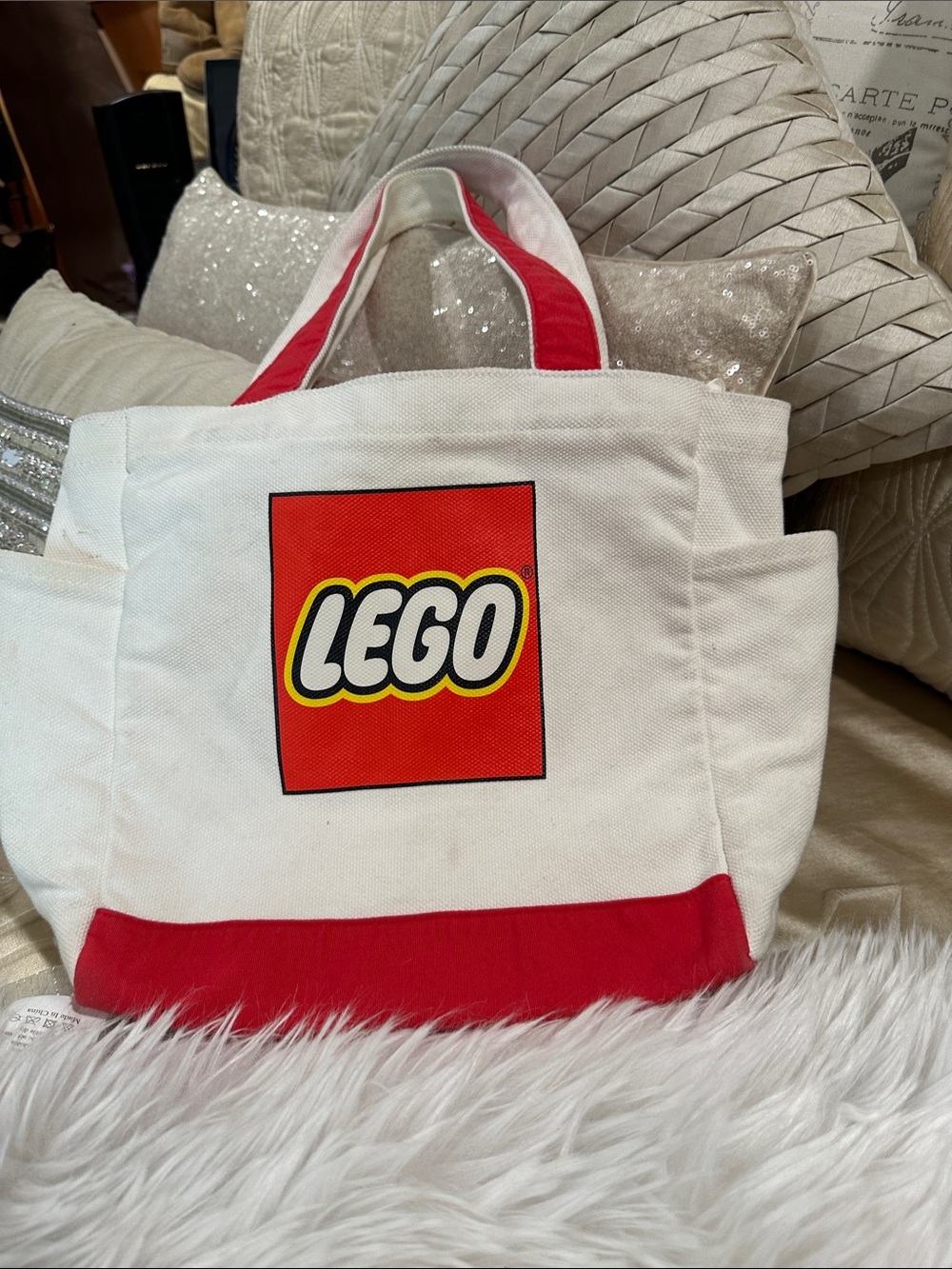 Vintage Lego White and Red Logo Canvas Tote